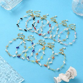 Imitation Pearl and Glass Beads Bracelets for Woman, with 304 Stainless Steel Findings, Golden