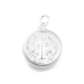 Латунные подвески, плоские круглые прелести, долговечный, без свинца и без кадмия, стойки покрытие, религия, с целью перехода в кольце