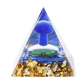 Orgonite Pyramid Resin Energy Generators, Reiki Cat Eye & Natural Gemstone Mushroom Inside for Home Office Desk Decoration
