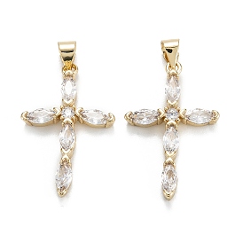Латунные микропаве прозрачные подвески с фианитом, долговечный, крестик
