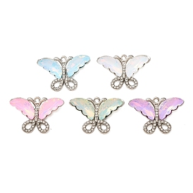 Colgantes de aleación, vidrio y cristal con diamantes de imitación, encantos de la mariposa, Platino, facetados