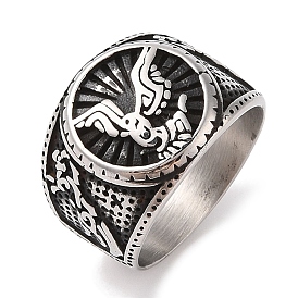 Viking 304 Stainless Steel Odin Raven Finger Rings, Wide Band Rings for Mens