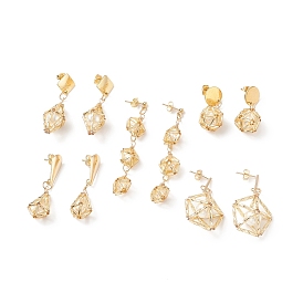 5 paires 5 boucles d'oreilles pendantes en perles de coquillage de style, 304 Boucles d'oreilles longues à géométrie en acier inoxydable pour femmes