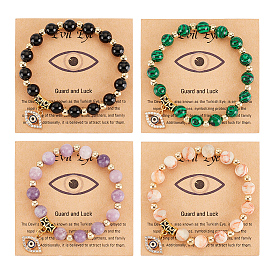4 шт. 4 стильные браслеты из бисера и синтетических смешанных драгоценных камней, растянутые бисером, набор, штабелируемые браслеты с подвесками в виде конского глаза из сплава