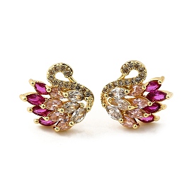 Серьги-гвоздики в форме лебедя из латуни с микропаве и кубическим цирконием, без кадмия и без свинца