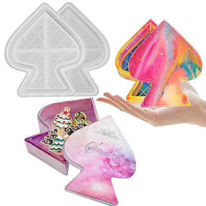 DIY Playing Card Spade Shape Jewelry Storage Box Silicone Molds, Resin Casting Molds, For UV Resin, Epoxy Resin Decoration Making