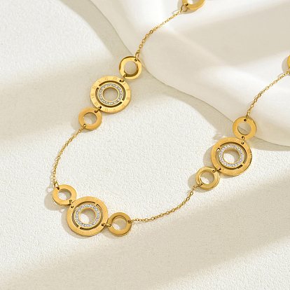 Цепочка из нержавеющей стали с кристаллами и стразами, римские цифры, двойное круговое звено, ожерелья для женщин