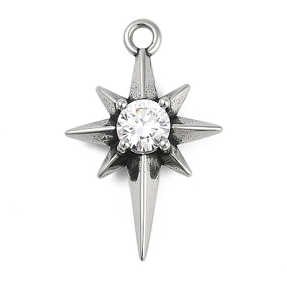 316 кулоны из хирургической нержавеющей стали с микропаве и кубическим цирконием., античное серебро, звезда очарование