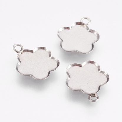 304 Stainless Steel Pendant Cabochon Settings, Plain Edge Bezel Cups, Flower