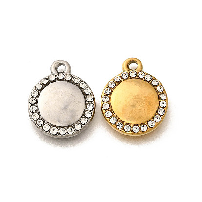 304 подвески из нержавеющей стали, со стразами, плоско-круглые