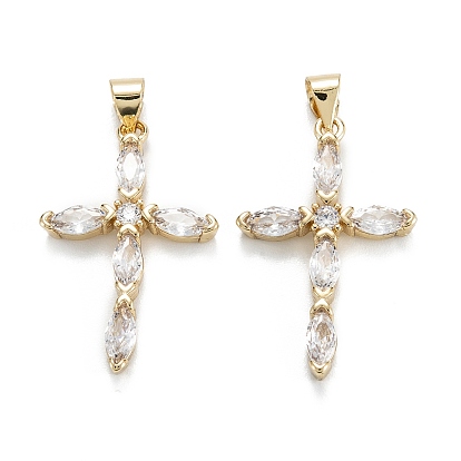 Латунные микропаве прозрачные подвески с фианитом, долговечный, крестик