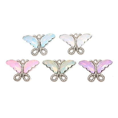 Colgantes de aleación, vidrio y cristal con diamantes de imitación, encantos de la mariposa, Platino, facetados