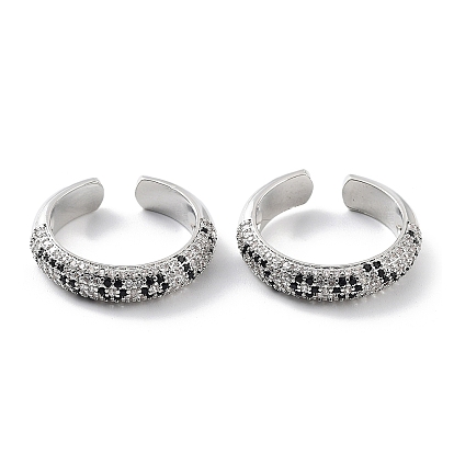 Rack Plating Brass Micro Pave Cubic Zirconia Cuff Open Rings for Women, Long-Lasting Plated, Lead Free & Cadmium Free