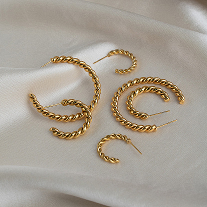 304 Stainless Steel Twist Knot Half Hoop Earrings for Women, C-shaped