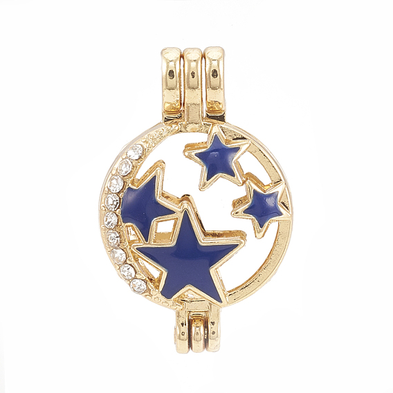 Pendentifs médaillon en alliage, diffuseur locket, avec strass et émail, creux, plat et circulaire avec étoile, cristal