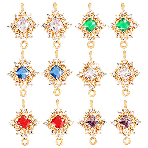 12шт. 6 цвета латунь паве граненое стекло и кубический цирконий ромбовидные подвески, золотой свет