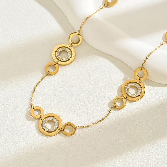 Цепочка из нержавеющей стали с кристаллами и стразами, римские цифры, двойное круговое звено, ожерелья для женщин