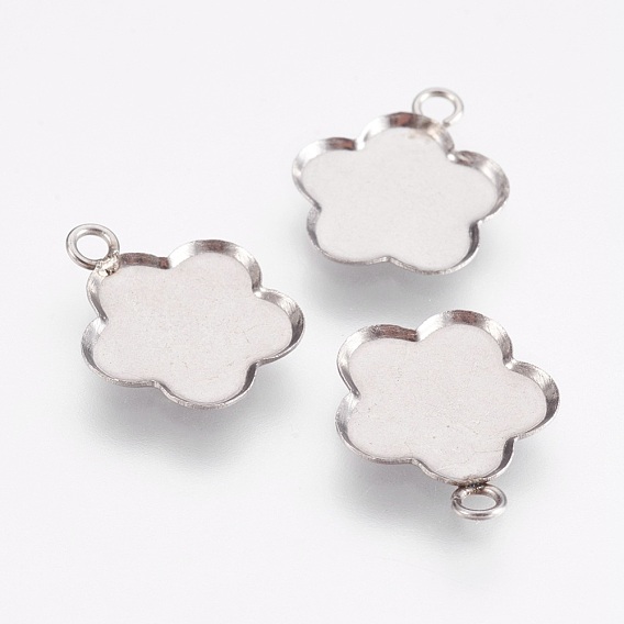 304 Stainless Steel Pendant Cabochon Settings, Plain Edge Bezel Cups, Flower