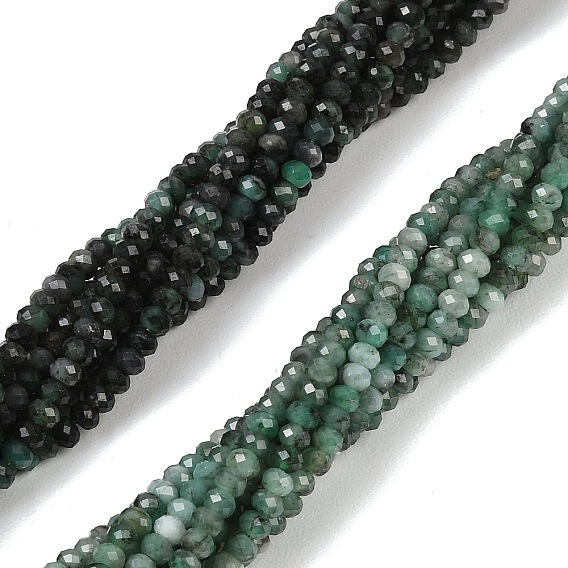 Натуральные изумрудные бисерные пряди, граненые, рондель