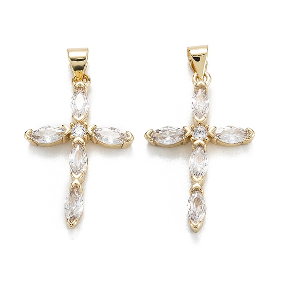 Латунные микропаве прозрачные подвески с фианитом, долговечный, крестик