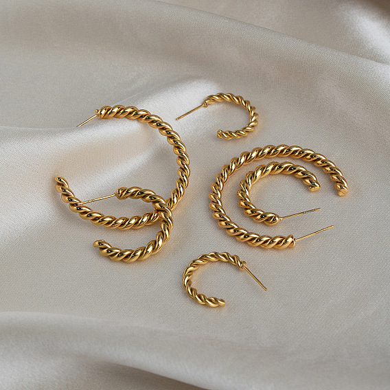304 Stainless Steel Twist Knot Half Hoop Earrings for Women, C-shaped