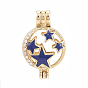 Pendentifs médaillon en alliage, diffuseur locket, avec strass et émail, creux, plat et circulaire avec étoile, cristal