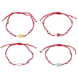 Браслеты из нейлоновых плетеных бусин для женщин и мужчин, с 304 эмалированным шармом из нержавеющей стали, рыба и звезда