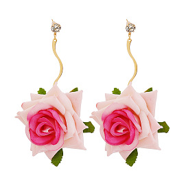 JURAN Simulation Velvet Rose Flower Earrings - European and American Fashion Floral Ear Accessories.