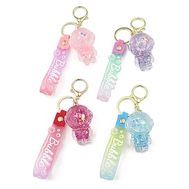 Luminous Spaceman Acrylic Pendant Keychain, Glow in the Dark, Liquid Quicksand Floating Handbag Accessories, with Alloy Findings
