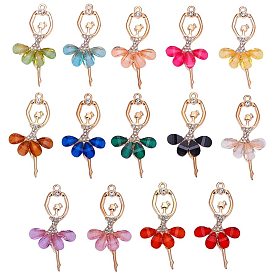 Большие кулоны из смолы , с позолоченными выводами из сплава и стразами, балет девушка, кристалл