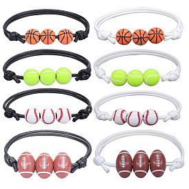 Sports Bracelet: Basketball Baseball Handmade Woven Tennis Football Rugby Charm