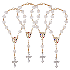 4шт. браслеты из сплава с эмалевым крестом и подвеской в виде Иисуса, браслеты из стеклянных бусин для женщин