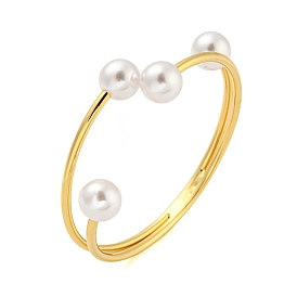 Rack Plating Brass & Round ABS Plastic Imitation Pearl Bangles, Long-Lasting Plated, Lead Free & Cadmium Free