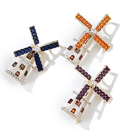 Zinc Alloy Brooch, Windmill Emanel Pin with Rhinestone