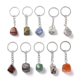 Nuggets Natural Gemstone Keychain, with Iron Split Key Rings