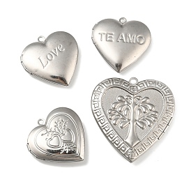 304 Stainless Steel Locket Pendants, Photo Frame Charms for Necklaces, Heart Charm, Stainless Steel Color