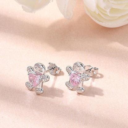 925 стерлингового серебра серьги стержня, Колобок, с кубического циркония