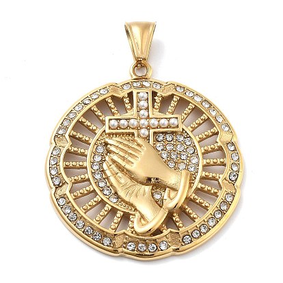 304 подвески в виде креста с молящимися руками из нержавеющей стали со стразами, с пластиковой жемчужины, ионное покрытие (ip)