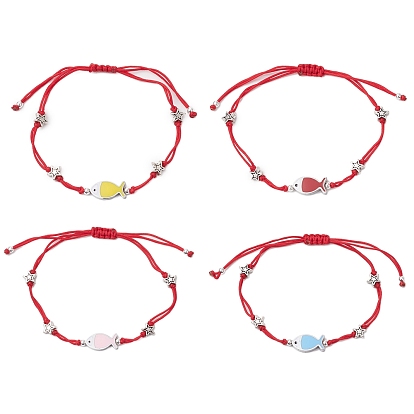 Браслеты из нейлоновых плетеных бусин для женщин и мужчин, с 304 эмалированным шармом из нержавеющей стали, рыба и звезда