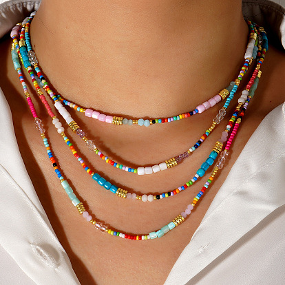 Ожерелья из натуральных ракушек и стекла в этническом стиле с радужными цветами и стеклянными бусинами для женщин, золотые