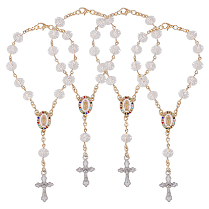 4шт. браслеты из сплава с эмалевым крестом и подвеской в виде Иисуса, браслеты из стеклянных бусин для женщин