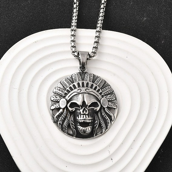 304 ожерелья из нержавеющей стали с кулоном в виде черепа индейца для женщин и мужчин