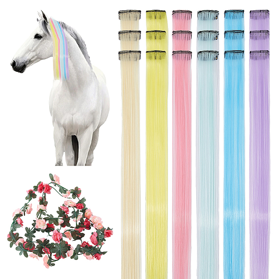 Накладные волосы, синтетический парик на заколках, искусственная цветочная лоза из пластика и ткани