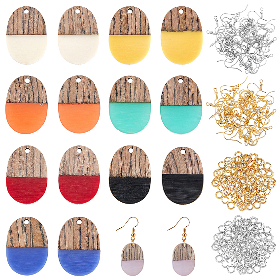 Сделай сам 8 пары овальных сережек из смолы и орехового дерева, в том числе кулоны, латунные крючки для серег и прыжковое кольцо