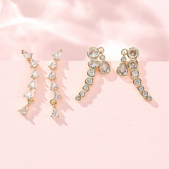 Boucles d'oreilles à clous en laiton pavé de zirconiums cubiques, larme, réel 18 k plaqué or, sans cadmium et sans plomb, plaqué longue durée, crémaillère plaquage