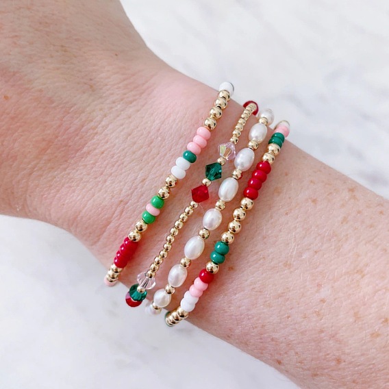 Богемные браслеты из бисера и пластиковых бусин, эластичные, для женщин., круглые, с латунным