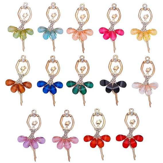 Большие кулоны из смолы , с позолоченными выводами из сплава и стразами, балет девушка, кристалл