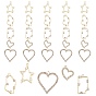 30Pcs 5 Style Light Gold Plated Alloy Rhinestone Pendants, Rectangle & Heart & Star & Twist