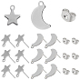 80Pcs 304 Stainless Steel Moon & Star Stud Earring Findings, with Loop, Ear Nuts, Earring Backs