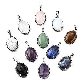 Cmешанные подвески драгоценных камней, латунные овальные подвески, античное серебро